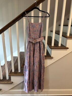 Lusana Floral Belted Maxi Dress in Pink and Blue
